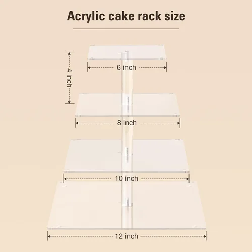 Miniatura 2 de Suneerplay Soporte para cupcakes de 4 niveles con cadena de luz LED, soporte de exhibición de cupcakes de acrílico, soporte cuadrado para torre