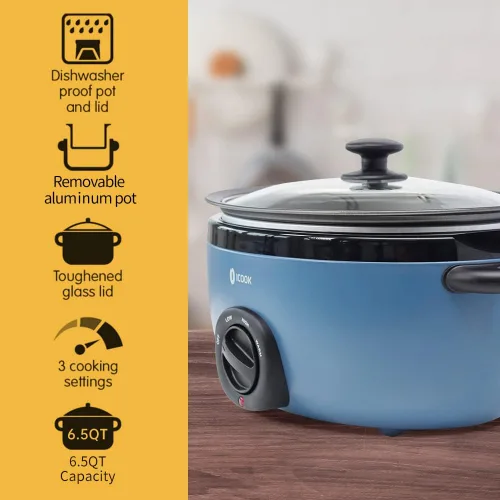 Miniatura 2 de ICOOK USC-65-OP001BL - Olla de cocción lenta de 6.5 cuartos de galón, olla de estofado con función de sellado/salteado en aluminio apta para estufa