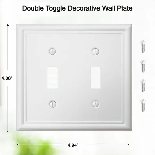Miniatura 2 de OKAWYC Cubierta de Interruptor de Luz de Palanca Doble Luca Placa de Pared de Metal, Paquete de 2 Blanco 2 Gang, Cubierta de Interruptor de Luz