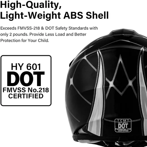 Miniatura 2 de XFMT DOT - Casco para niños y jóvenes de motocross, calle, bicicleta de cross, gafas, guantes, ATV, Mx,...(arañas negras, talla S)