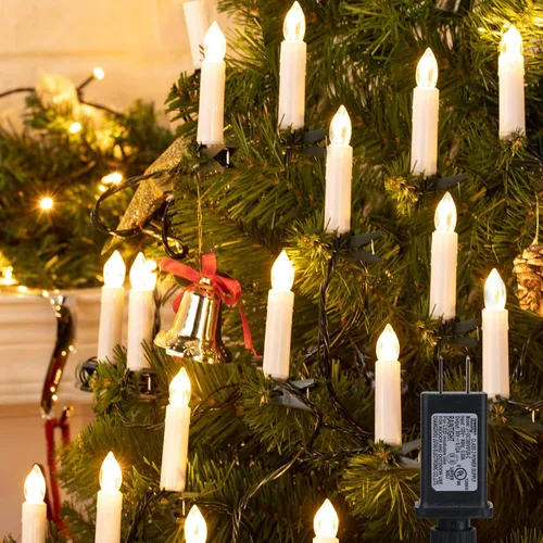 Miniatura 8 de Minetom Tira de luces de vela de Navidad, 48 pies, 50 luces LED para interiores y exteriores, luces de vela sin llama conectables con clips