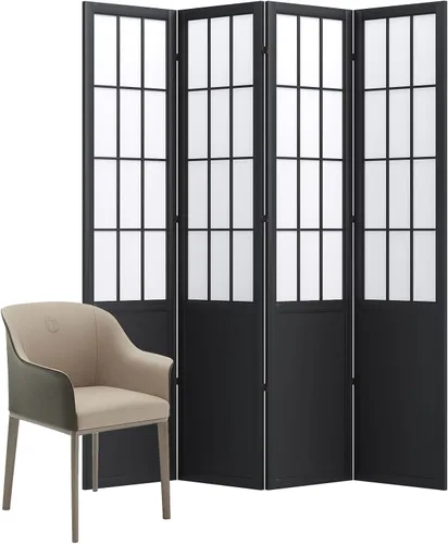 Miniatura 7 de Divisor de habitación, pantalla plegable de madera estilo Shoji japonés de 66.9 pulgadas de alto con bisagras dobles para decoración del hogar