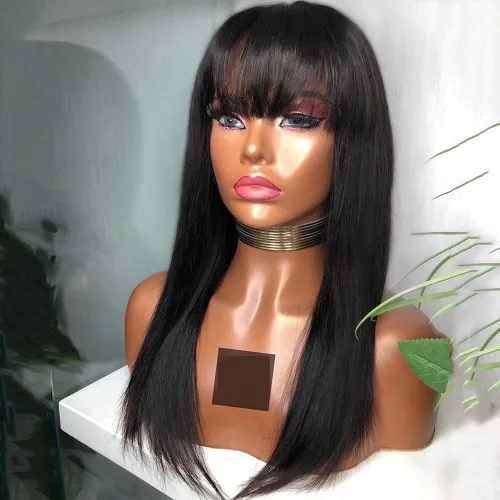 Miniatura 10 de #1B/27 Pelucas de cabello humano ondulado suelto con flequillo HD transparente encaje frontal pelucas de cabello humano natural Stright densidad