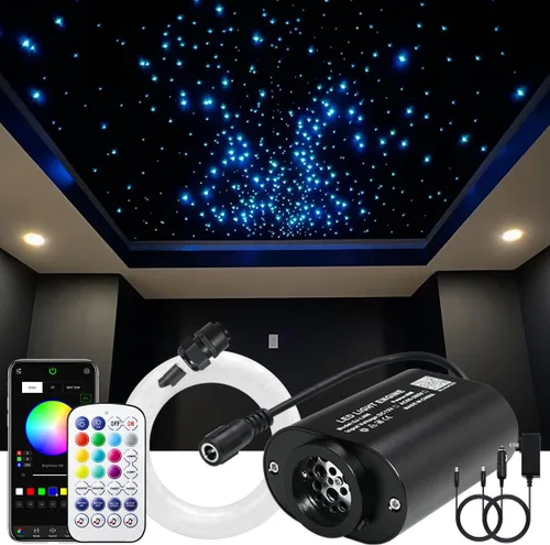 AKEPO - Kit de luz musical RGBW de 6 W, tamaño mini, parpadeante, fibra óptica, controlada a través de aplicación, para el hogar y el automóvil, 600