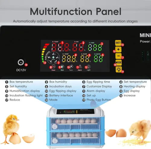 Miniatura 5 de Incubadora de huevos de 120 huevos, criadora automática grande de huevos con girador automático y control de temperatura, incubadora de aves