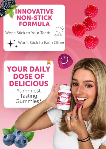 Miniatura 3 de Lunakai Gomitas de vitamina D3 K2 hechas en Estados Unidos con calcio – Suplemento vegano diario 3 en 1 para apoyo óseo e inmunológico para mujeres