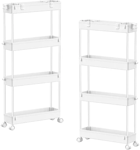 Miniatura 15 de SAKA - Carrito de almacenamiento delgado, carrito de almacenamiento rodante para el baño de 4 niveles, carrito organizador móvil de estanterías