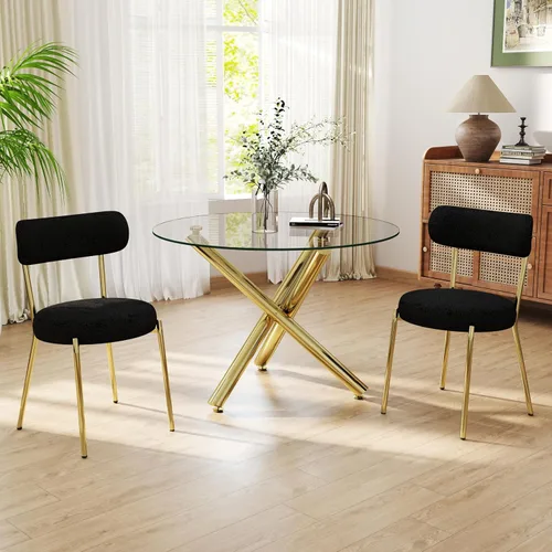 Miniatura 29 de Juego de mesa de comedor redonda de cristal negro para 2, juego de mesa de cocina pequeña y moderna de 36 pulgadas con 2 sillas de comedor tapizadas