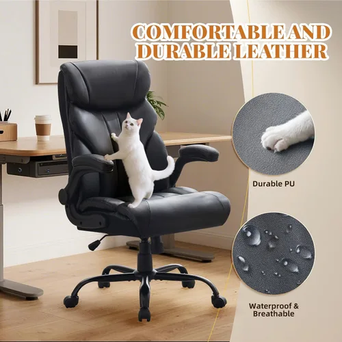 Miniatura 6 de Cómoda silla de escritorio de oficina de 500 libras, sillas de oficina grandes y altas con reposabrazos abatibles ajustables, silla