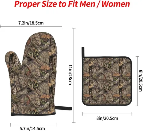 Miniatura 2 de Juego de 4 manoplas de horno y soportes para ollas de camuflaje de camuflaje, guantes resistentes al calor para cocina, hornear, asar a la parrilla