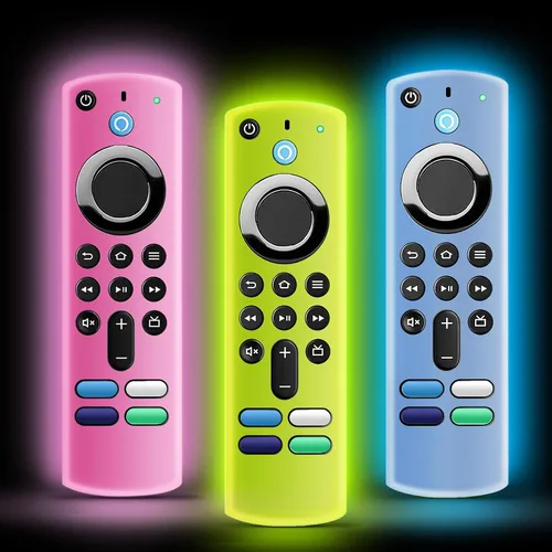 （3 Pack） ONEBOM Funda Protectora de Silicona para Control Remoto, Funda de Silicona para Control | Brilla en la Oscuridad (brillo rosa, brillo azul