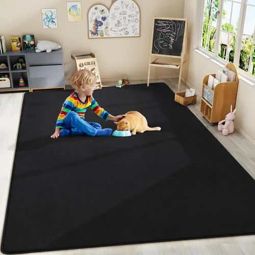 Miniatura 8 de Amearea Alfombras Modernas de Área para Dormitorio, Sala de Estar, 4x6 Pies Alfombra Negra de Espuma Viscoelástica Engrosada, Alfombras Mullidas