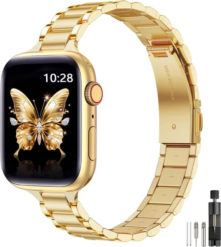 Miniatura 11 de WFEAGL Correas delgadas de metal compatibles con Apple Watch de 1.65, 1.57, 1.5, 1.46 pulgadas (Series 11 10) para mujeres, pulseras delgadas