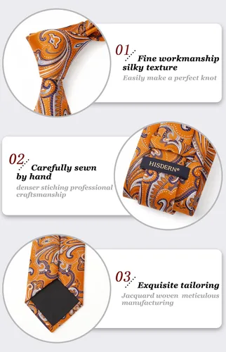Miniatura 125 de HISDERN Corbatas para hombre, corbata de cachemira y bolsillo cuadrado tejido clásico floral para hombre, corbata de fiesta de boda