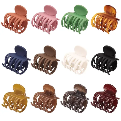 12 pinzas de garra de dientes de doble fila de 1.6 pulgadas, pinzas de mandíbula medianas – Accesorios para el cabello pequeño mate y brillante para