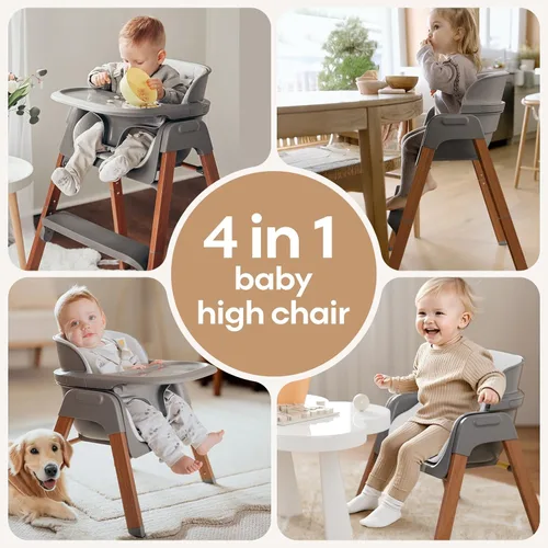 Miniatura 2 de Fodoss Silla alta convertible para bebé con bandeja desmontable, silla alta plegable para comer con cojín grueso, silla para Comer de Bebe Gris