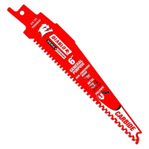 Miniatura 16 de Diablo Hoja de sierra recíproca bimetálica para cortes de uso general – 6 pulgadas de longitud, diente variable, diente, 8/14 TPI, paquete de 5