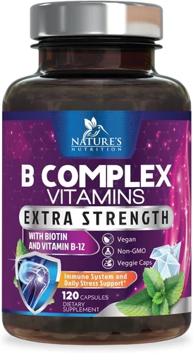 B Complex Vitaminas Cápsulas – Complejo B-100 súper completo con vitamina B12 B6 C biotina folato y ácido fólico para apoyo inmunológico y