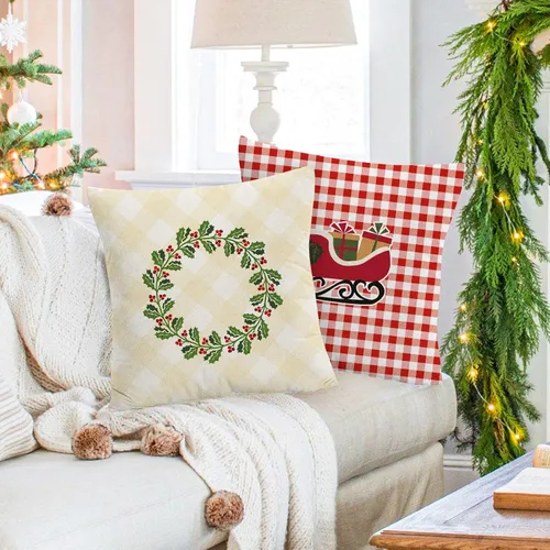 Miniatura 7 de YIYEA Juego de 4 fundas de almohada de terciopelo de Navidad de 16 x 16 pulgadas, fundas de almohada de terciopelo para decoraciones navideñas