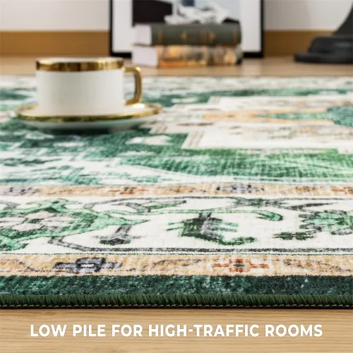 Miniatura 198 de Syalife 4x6 Alfombra Lavable para Área, Ultra Suave Antideslizante, Pila Baja, Alfombra Vintage Resistente a Manchas para Sala de Estar, Alfombra