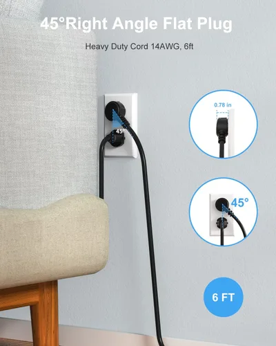 Miniatura 4 de Cable de extensión negro para electrodomésticos con interruptores individuales de encendido y apagado - 6 pies, cable de extensión resistente