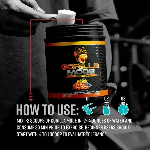 Miniatura 4 de Gorilla Mind Pre entrenamiento - Bombas masivas de energía de enfoque láser - L-citrulina, creatina, L-tirosina, betaína, hidroprime, alfa-GPC, 400