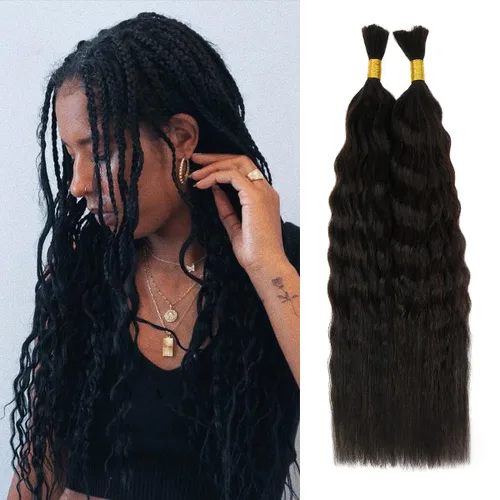 Miniatura 14 de Starlet - Extensiones de cabello humano virgen húmedo y ondulado súper a granel para micro trenzado, 18 pulgadas, 3.53 onzas, 2 paquetes