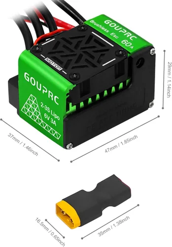 Miniatura 8 de GOUPRC 60A sin escobillas RC ESC 2-3S Controlador de velocidad eléctrico impermeable para 1/10 Escala Accesorios RC Truck Off-Road Car