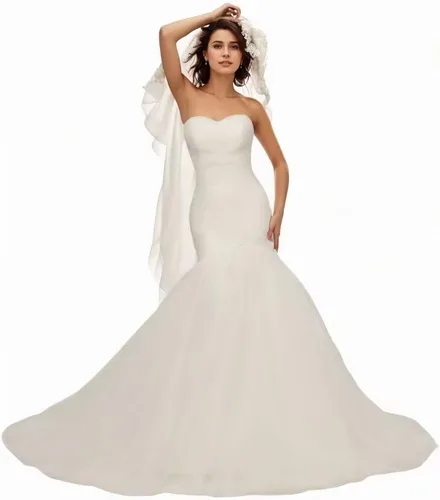Miniatura 13 de Vestido de novia formal sin tirantes con encaje, largo de sirena para mujer 2019 WD162