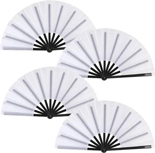 Miniatura 14 de Paquete de 4 ventiladores de mano plegables grandes, ventiladores plegables de mano de plástico, ventiladores chinos de Kung Fu plegables para Negro