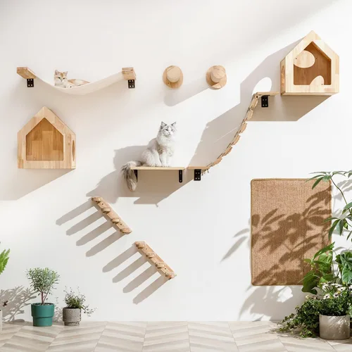 Miniatura 5 de FUKUMARU Muebles de pared para gatos, escalones para paneles de yeso, escaleras de gatitos para montar en la pared con estante de yute para gatitos