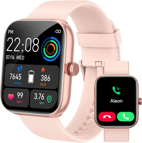 Reloj inteligente para mujer, reloj inteligente para iPhone y Android Bluetooth (respuesta/llamada) Alexa integrado, rastreador de fitness HD de