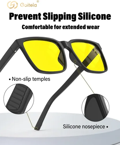 Miniatura 7 de Goiteia Lentes de conducción nocturna para hombres y mujeres, lentes amarillos para días lluviosos, antirreflejos desde los faros delanteros y Negro