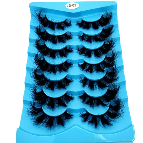 Miniatura 14 de 6 pares de pestañas postizas de ojo de gato, esponjosas pestañas de visón sintético 8D, pestañas dramáticas largas y gruesas (7 pares-BHZ01)