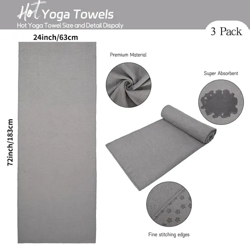 Miniatura 3 de Paquete de 3 toallas de yoga calientes con puntos de flor de ciruelo, toalla antideslizante gris oscuro, toalla de microfibra de gamuza suave súper