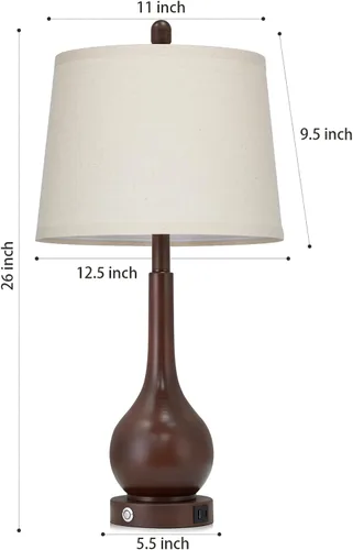Miniatura 7 de Juego de 2 lámparas de mesa marrones de 26 pulgadas, lámparas de noche con control táctil para mesita de noche de dormitorio, lámpara de granja