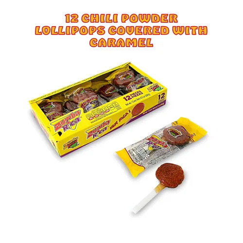 Miniatura 2 de Zumba Rica - Paleta de chile en polvo, 12 unidades, paletas con cubierta de chile en polvo con caramelo, piruleta mexicana, caramelo de chile