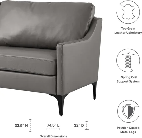 Miniatura 9 de Modway Sofá Corland de cuero y metal de estilo moderno en acabado gris