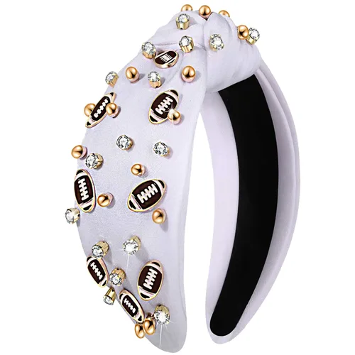 Miniatura 14 de mokkia Diadema de fútbol para mujer, accesorios de fútbol para mamá, accesorios de cristal con diamantes de imitación con nudo superior ancho
