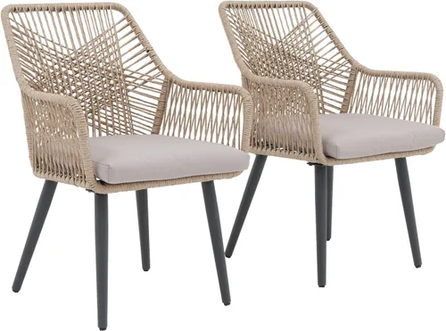 Miniatura 15 de JOIVI Juego de 2 sillas de comedor para patio, sillas de ratán al aire libre con reposabrazos y cojines para césped exterior, jardín, patio