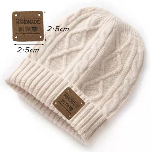 Miniatura 2 de 40 piezas de etiqueta de cuero PU de piel sintética hecha a mano con costura, etiqueta de piel sintética hecha a mano con relieve, adorno de crochet