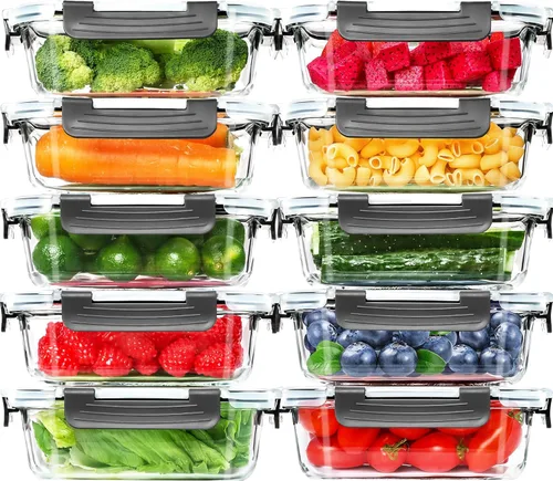Miniatura 9 de Skroam - Paquete de 10 recipientes de vidrio para la preparación de comidas, recipientes de almacenamiento de alimentos con tapas de cierre a