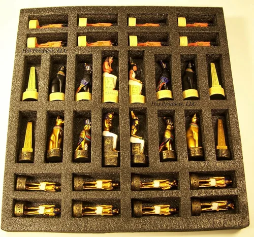 Miniatura 5 de HPL - Juego de ajedrez egipcio de 16 pulgadas con jeroglíficos blancos y negros