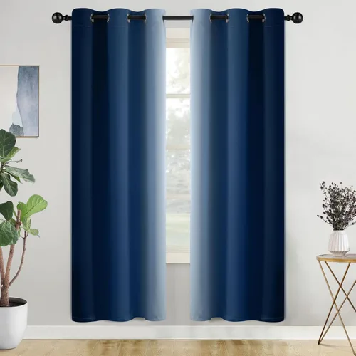 Miniatura 85 de COSVIYA Cortinas 100% Opacas Azul Degradado con Lazos Ajustables para Cocina Aislamiento Térmico Oscurecimiento de Habitación Cenefa con Bolsillo