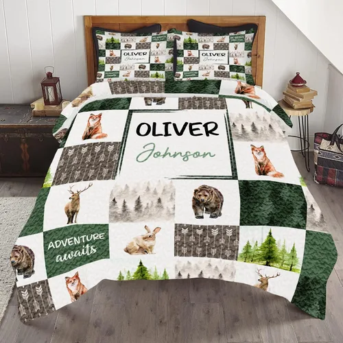 Miniatura 26 de ENCYCOM Edredón personalizado de oso bosque, edredón de animales del bosque, mejor juego de edredón decorativo único para cama colgante en la pared