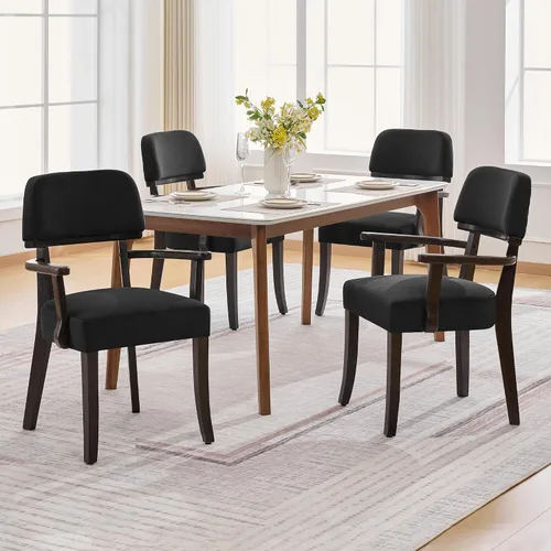 Miniatura 8 de adochr Sillas de comedor de terciopelo con brazos, sillas de comedor tapizadas con patas de madera dura y respaldo curvado abierto, sillas de cocina
