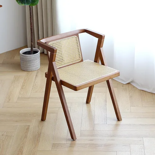 Miniatura 14 de Furlide Juego de 2 sillas de comedor de ratán, sillas de comedor modernas de mediados de siglo con brazos, sillas de bambú para exteriores