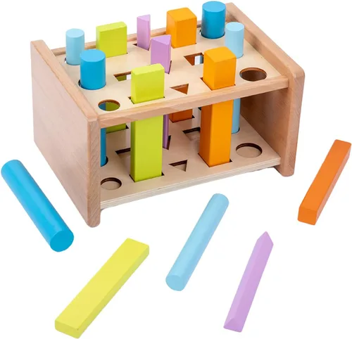 Juguetes Montessori para 1, 2, 3 años, juguetes de madera a juego en forma 3D, soporte de madera para clasificar colores Montessori, juego de palos