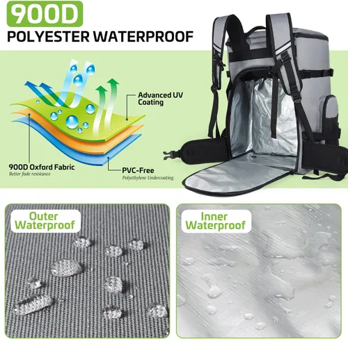 Miniatura 6 de Mochila para botas de esquí de 60 L, bolsa impermeable 900D para botas de snowboard, bolsa combinada de esquís y snowboard, bolsa de viaje