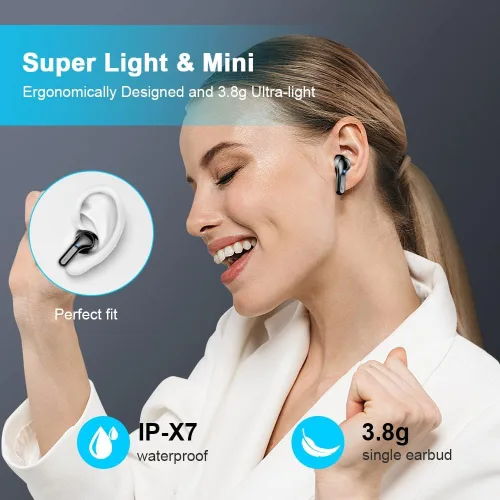Miniatura 5 de Auriculares inalámbricos, auriculares deportivos Bluetooth 5.4 IPX8 impermeables, auriculares sobre la oreja de 70H con sonido de graves profundos